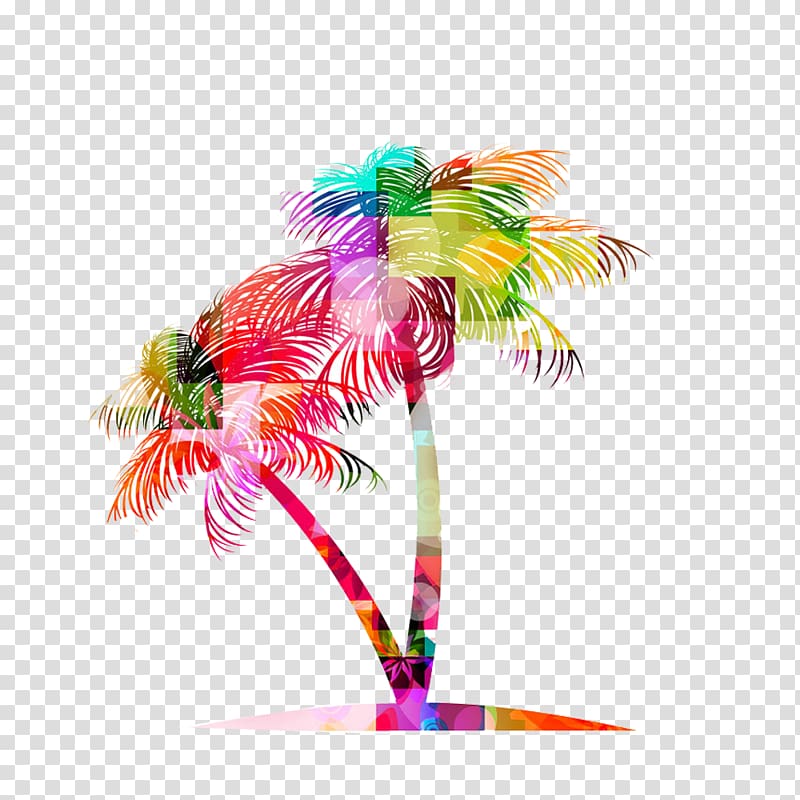 Arecaceae Music Illustration, Colorful coconut leaves material transparent background PNG clipart