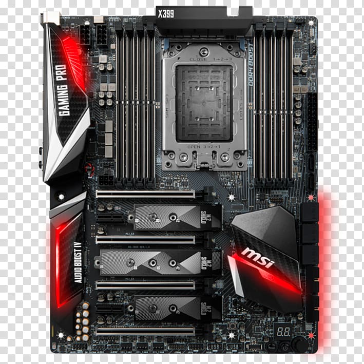 MSI X399 GAMING PRO CARBON AC ATX motherboard Hardware/Electronic Ryzen Socket TR4, Computer transparent background PNG clipart