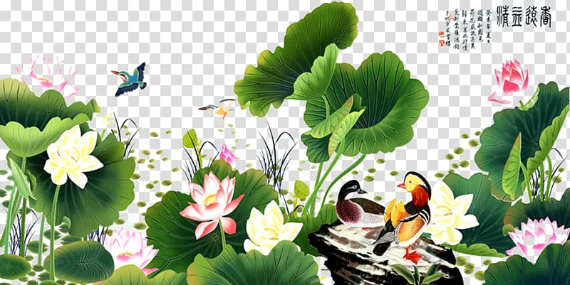 white and red lotus flowers illustration, Hanoi Art glass paintings Licoglass Nelumbo nucifera, Lotus pond transparent background PNG clipart