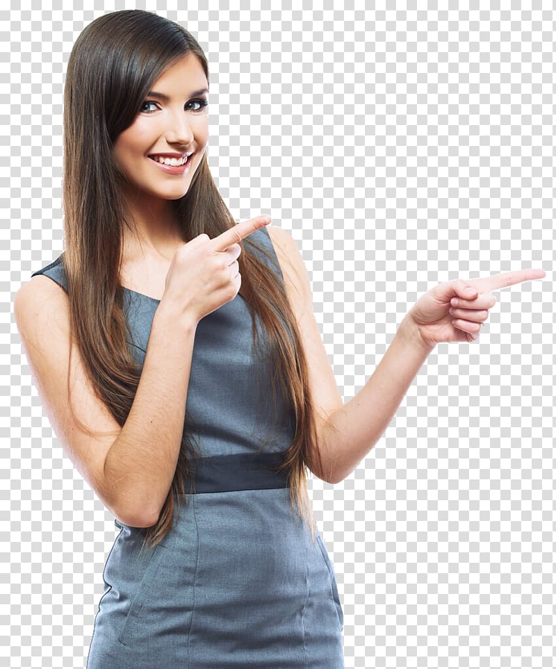 woman pointing two fingers on left side, Businessperson Woman, Business transparent background PNG clipart