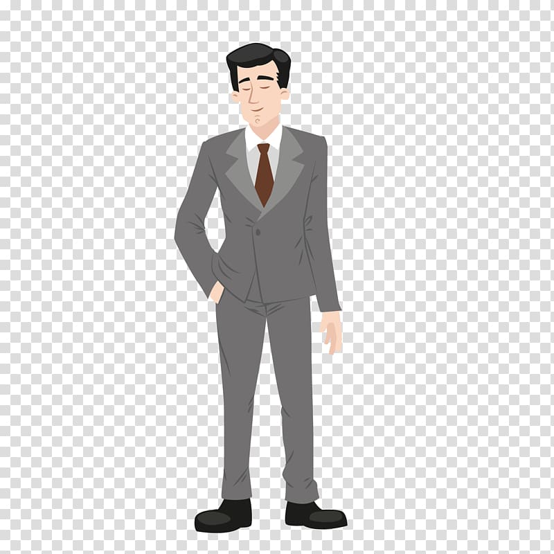 Suit Cartoon Formal wear Clothing, Silver gray suit middle, aged man transparent background PNG clipart