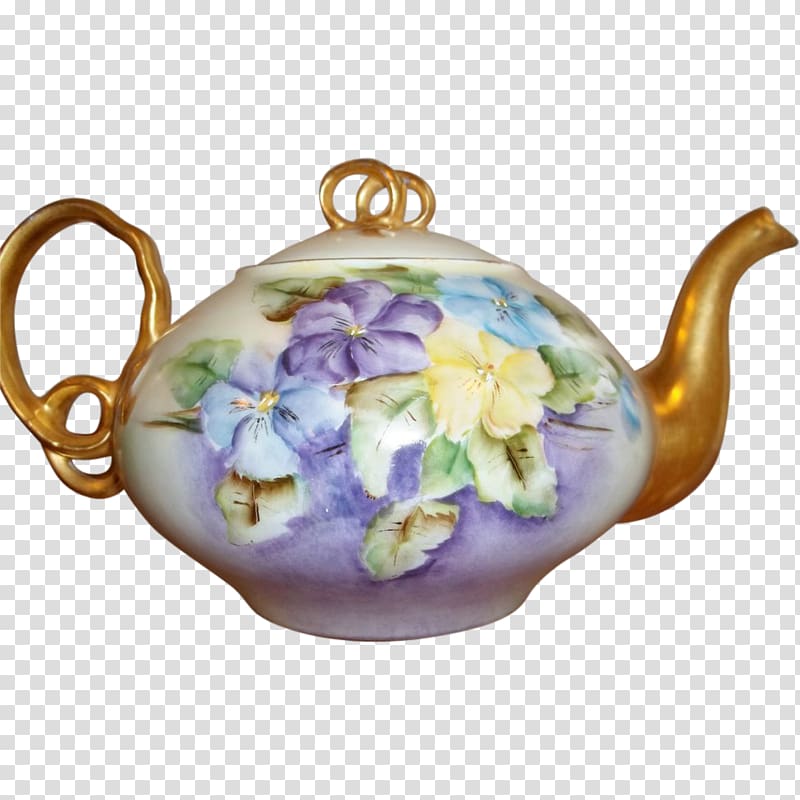 Tableware Ceramic Teapot Lilac Lavender, retro hand painted transparent background PNG clipart
