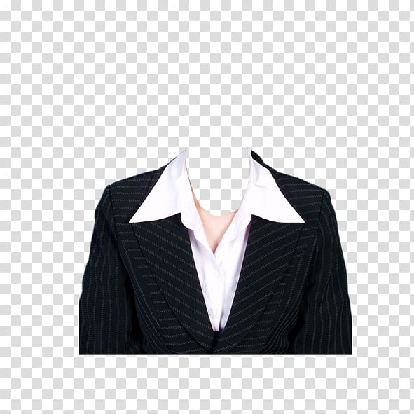 Suit Formal wear Template Clothing, business man, black and white stripe collared blazer transparent background PNG clipart