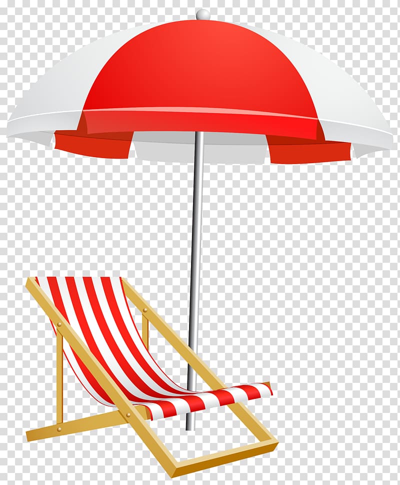 red and white parasol and deck chair illustration, Umbrella Beach , Beach Umbrella and Chair transparent background PNG clipart