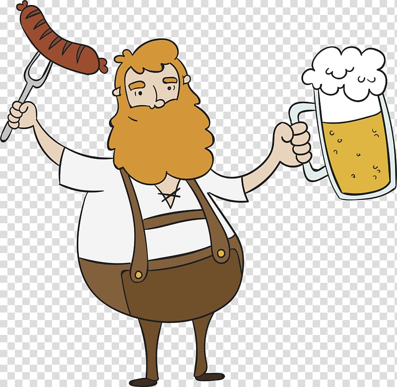 Lager Beer Oktoberfest German cuisine , An uncle who drinks and eats meat transparent background PNG clipart