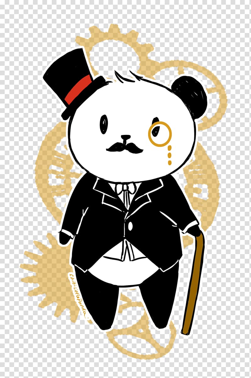 Giant panda Teddy bear Monocle Top hat, hand-painted panda transparent background PNG clipart