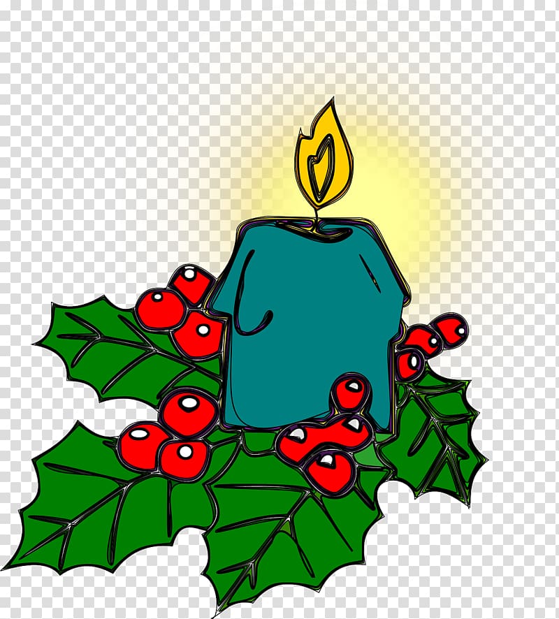 Common holly Christmas ornament Candle , Burning blue candle transparent background PNG clipart