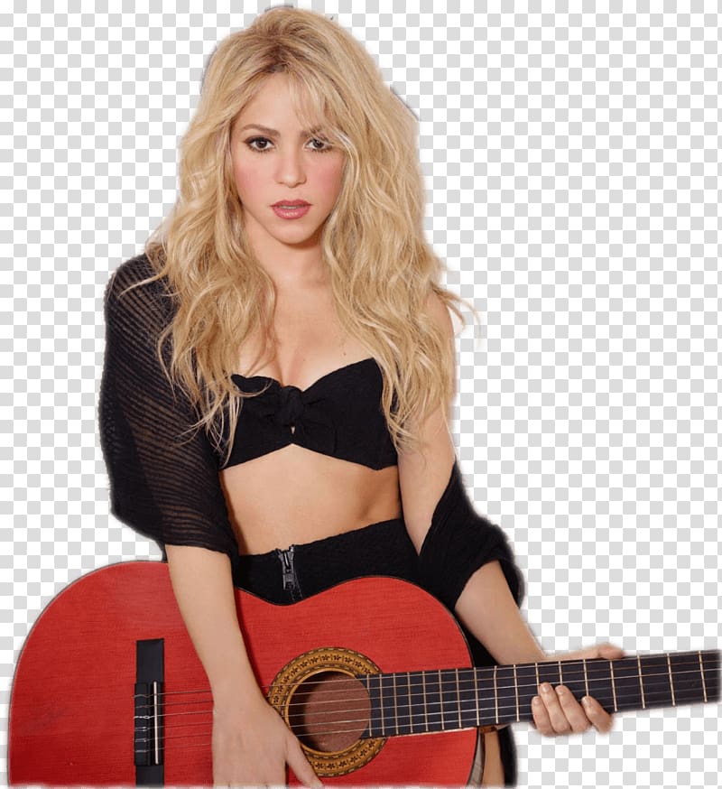 woman holding red guitar, Shakira Guitar transparent background PNG clipart