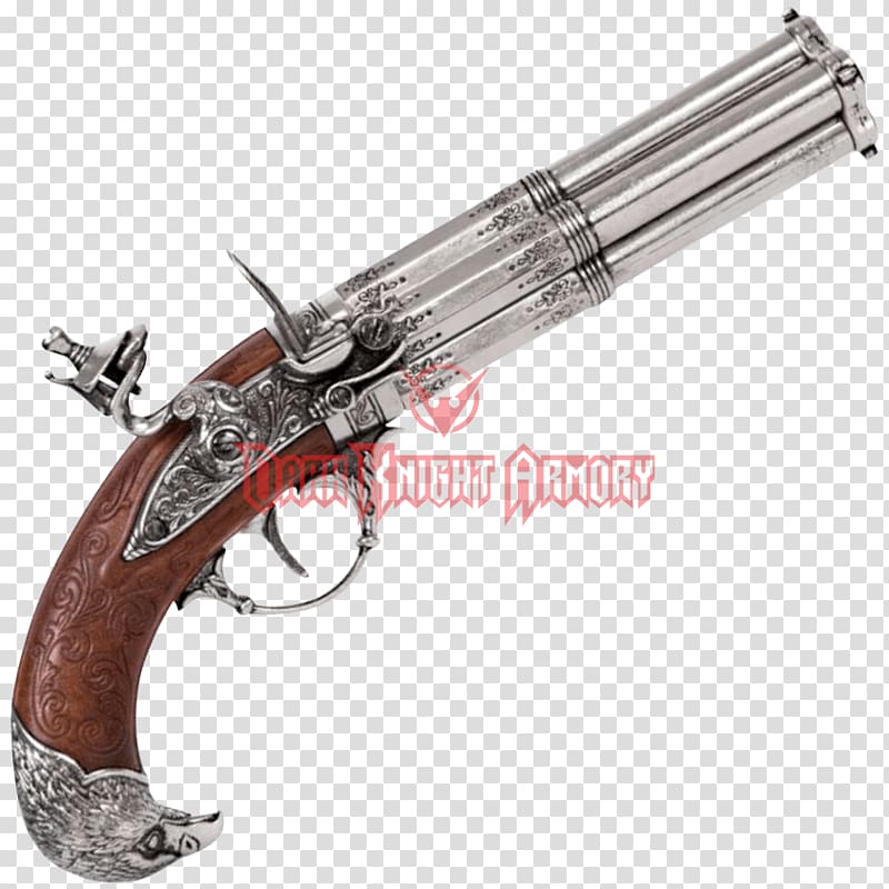 Trigger Flintlock Revolver Firearm Pistol, Wood barrel transparent background PNG clipart