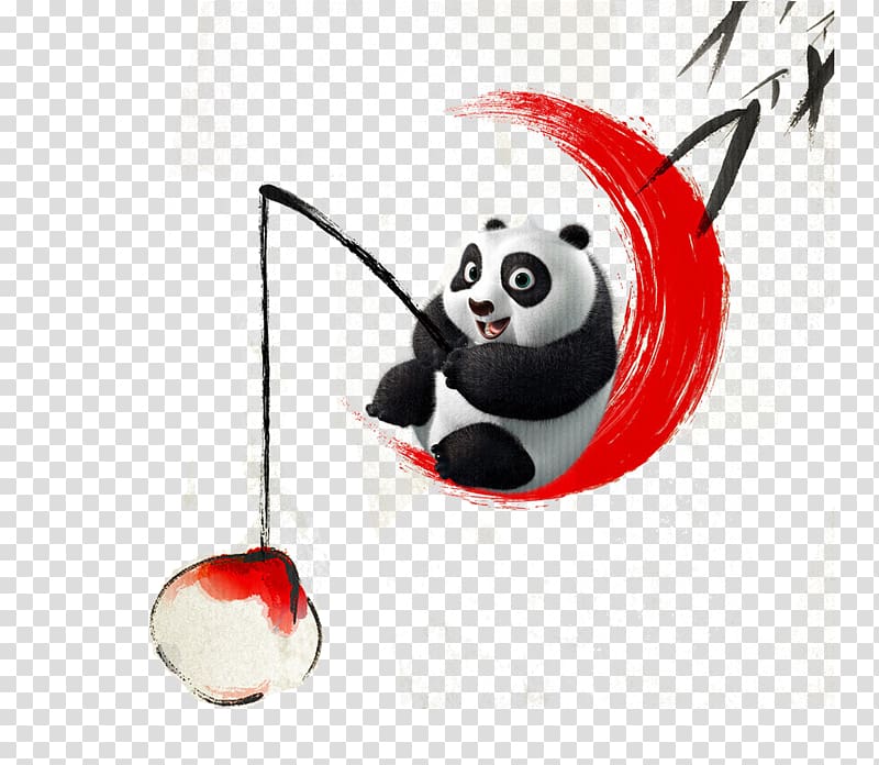panda fishing apple , Po China Giant panda Kung Fu Panda Film, Cartoon Kung Fu Panda transparent background PNG clipart