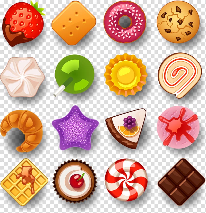 assorted sweets icon lot, Candy Lollipop Food, Colored candy chocolate cookies dessert transparent background PNG clipart