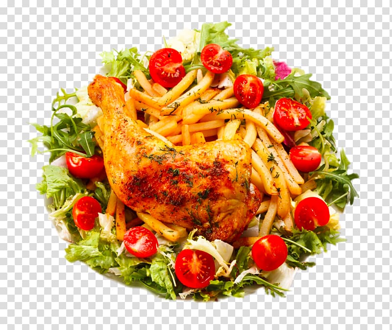 Fried chicken Barbecue French fries Cherry tomato Roast chicken, Barbecue platter transparent background PNG clipart