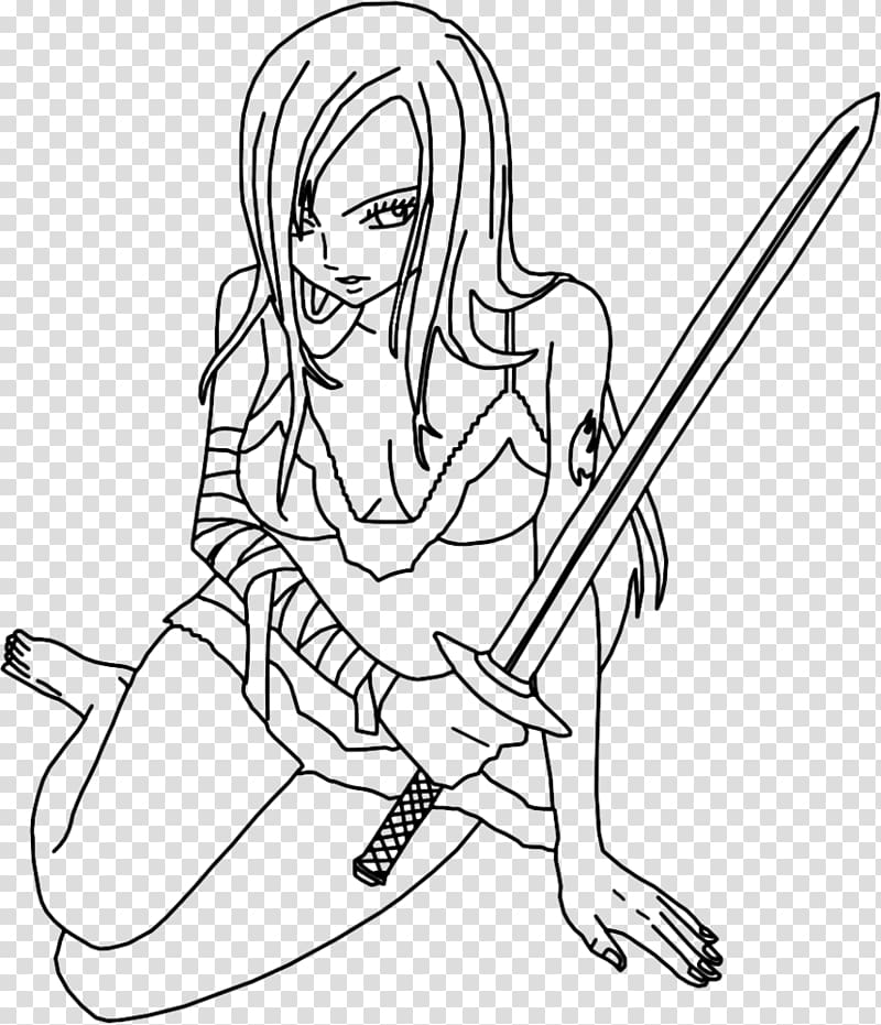 Erza Scarlet Line art Fairy Tail Character Finger, journal tail footer line transparent background PNG clipart