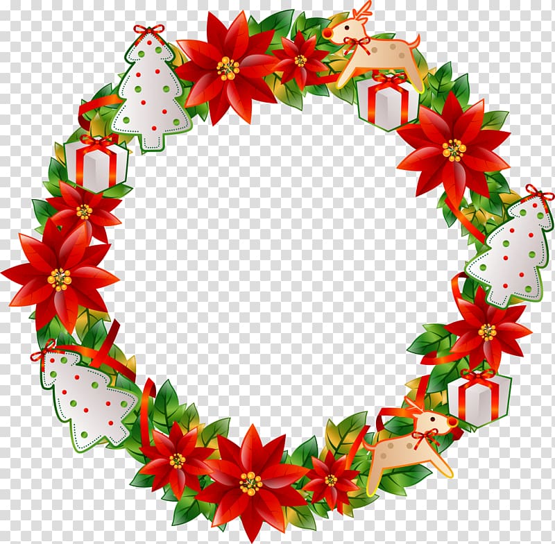 Christmas Wreath Flower, Christmas flower circle transparent background PNG clipart