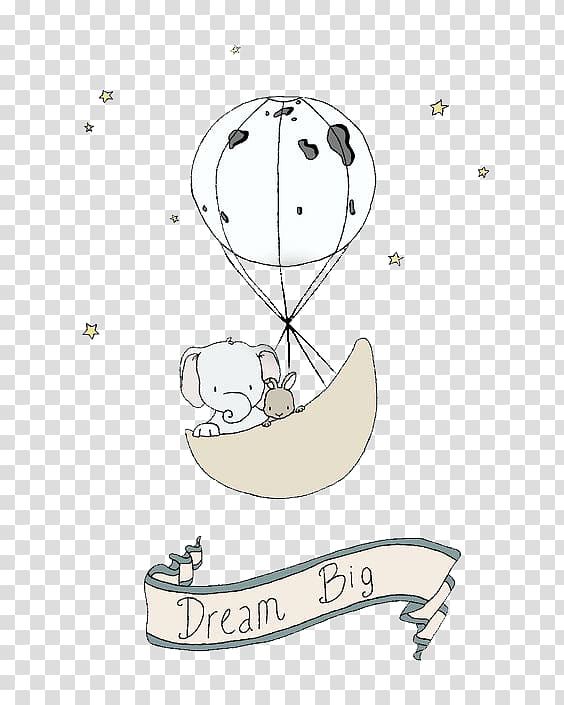 dream big elephant and rabbit riding on hot air balloon illustration, Elephant Art Drawing Printmaking, Elephant with parachute transparent background PNG clipart