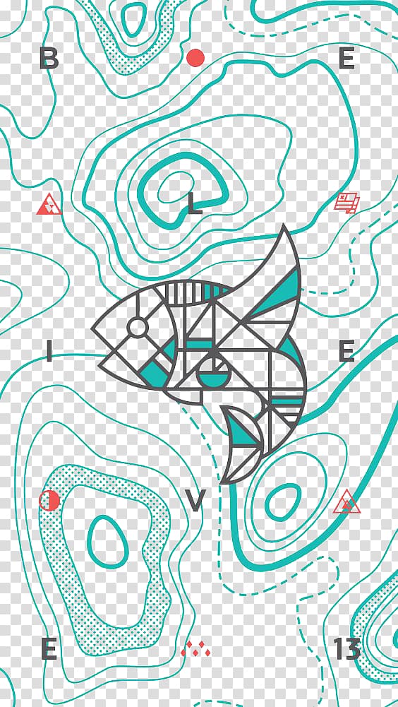 Contour line Map Illustration, Contour and fish transparent background PNG clipart