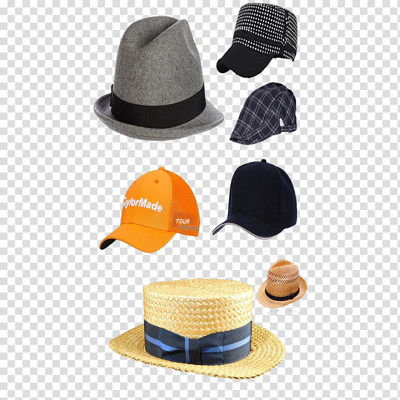 Straw hat Fedora Fashion Cap, 7 different styles of fashion hats transparent background PNG clipart