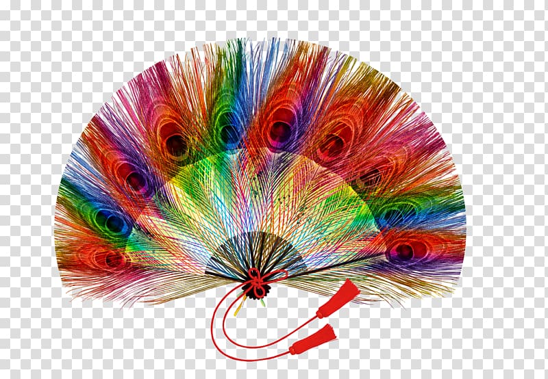 Peafowl Feather Hand fan, Peacock feather fan transparent background PNG clipart