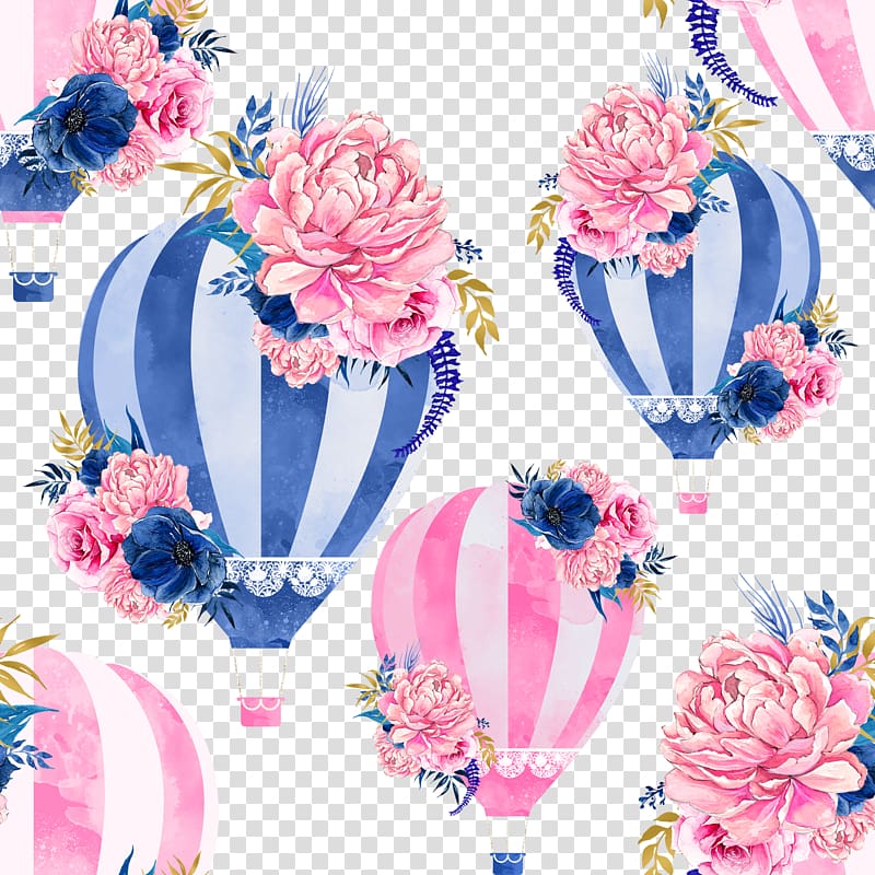 pink flowers illustration, Logo, hot air balloon transparent background PNG clipart