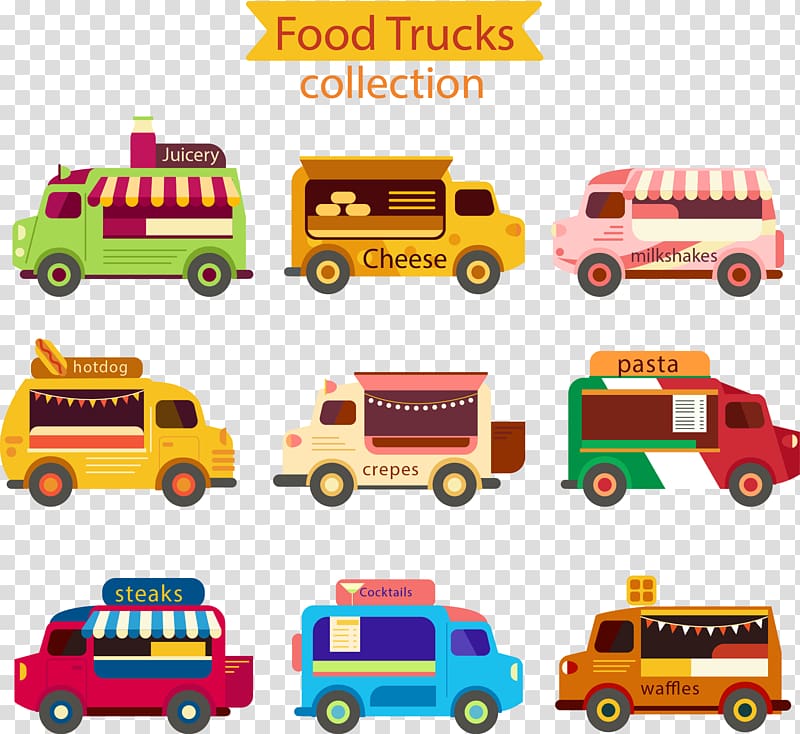 assorted-color food truck collection illustration, Euclidean Icon, hand drawn car transparent background PNG clipart