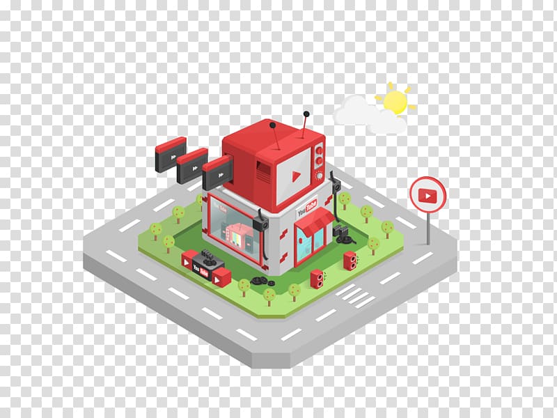 YouTube Cartoon Isometric projection Illustration, youtube-dimensional plane illustration transparent background PNG clipart