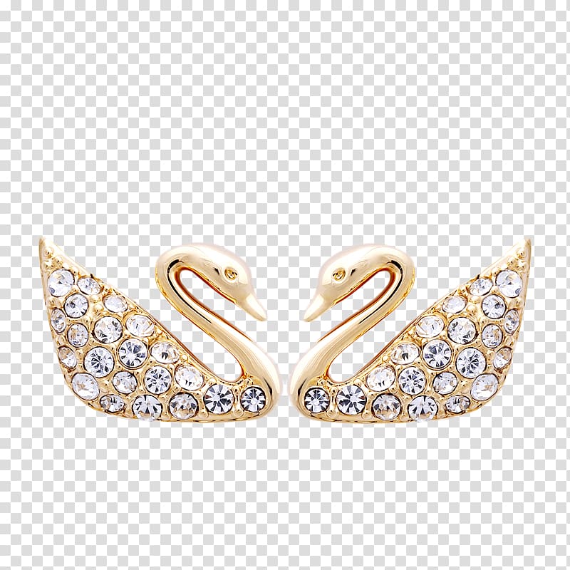 Earring Cygnini Swarovski AG Pandora, Swan couple diamond ornaments ornament earrings transparent background PNG clipart