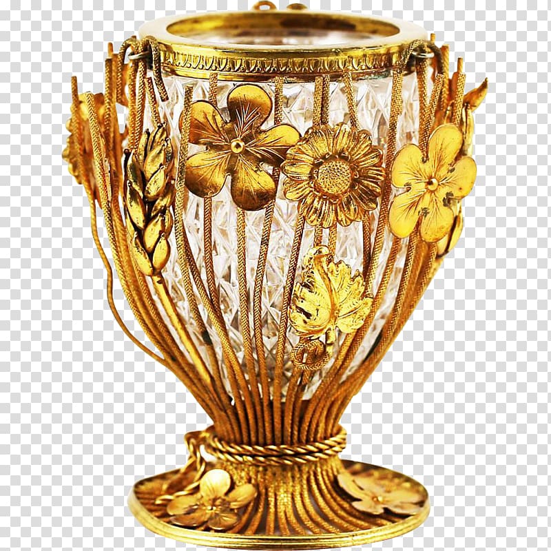 Lead glass Vase Moser Johann Loetz Witwe, gold floral transparent background PNG clipart