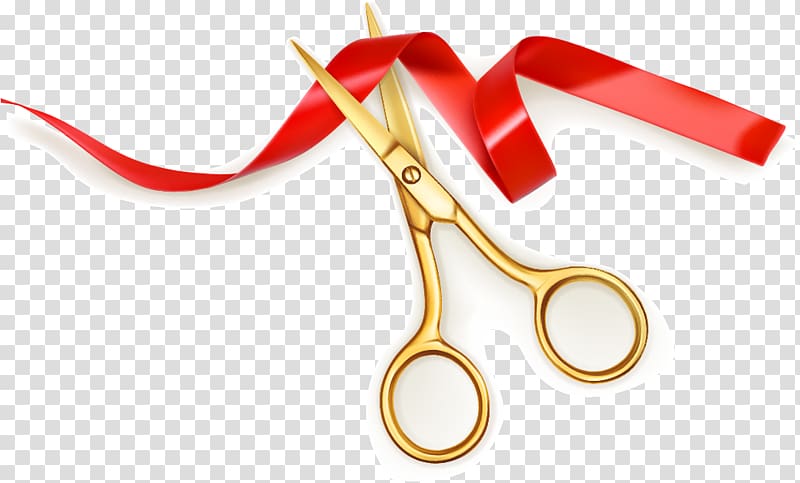 gold-colored scissors and red ribbon illustration, Scissors Ribbon Opening ceremony Cutting, Ribbon-cutting scissors material festivals, opening celebration, scissors, transparent background PNG clipart