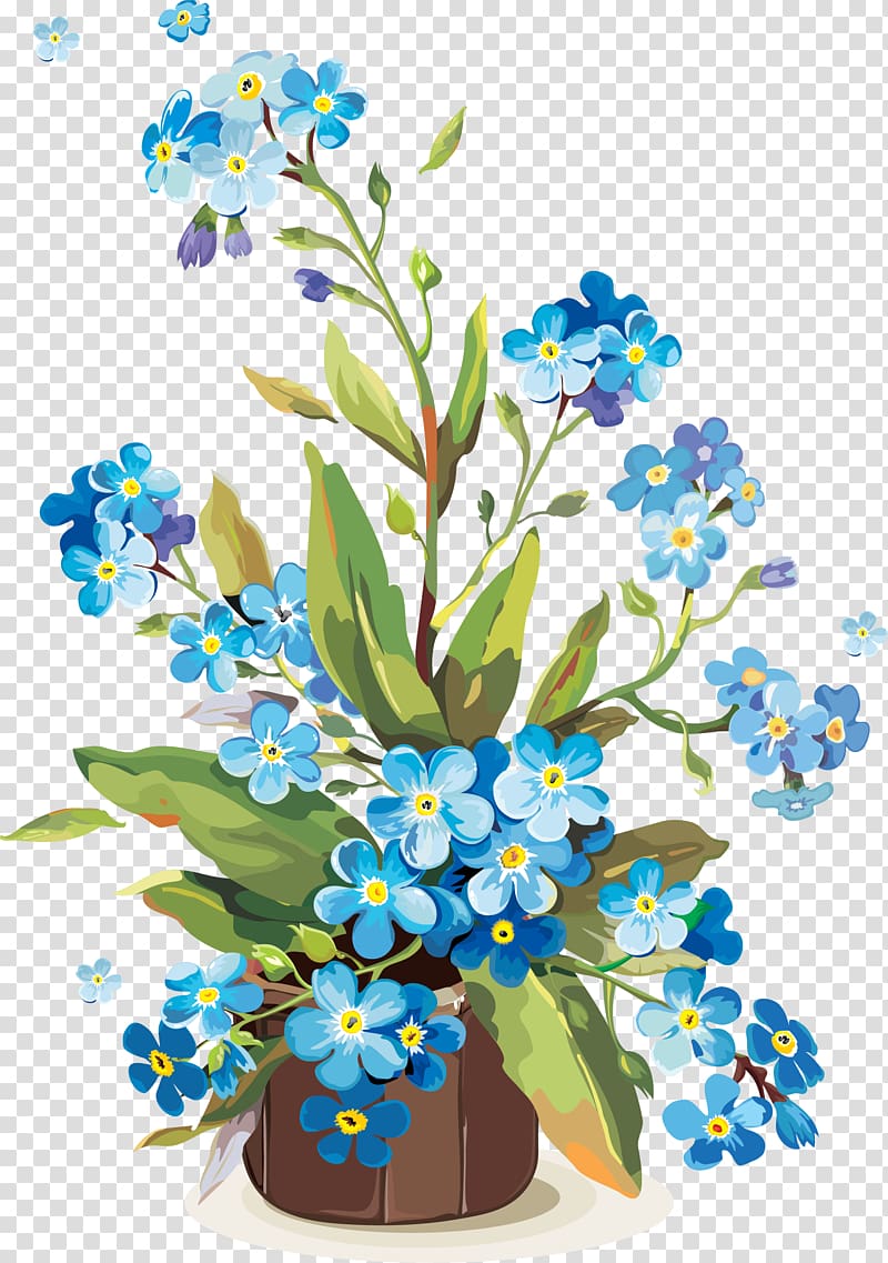Flower Gouache Watercolor painting , blue flowers transparent background PNG clipart