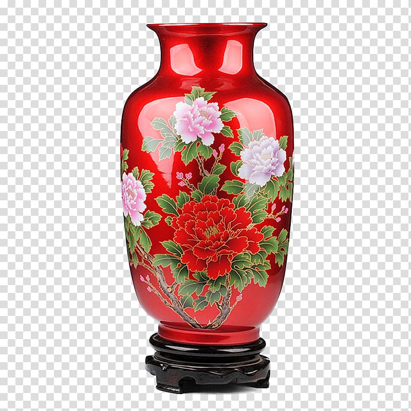 Jingdezhen Vase Chinese ceramics Porcelain, Glazed porcelain peony vase transparent background PNG clipart