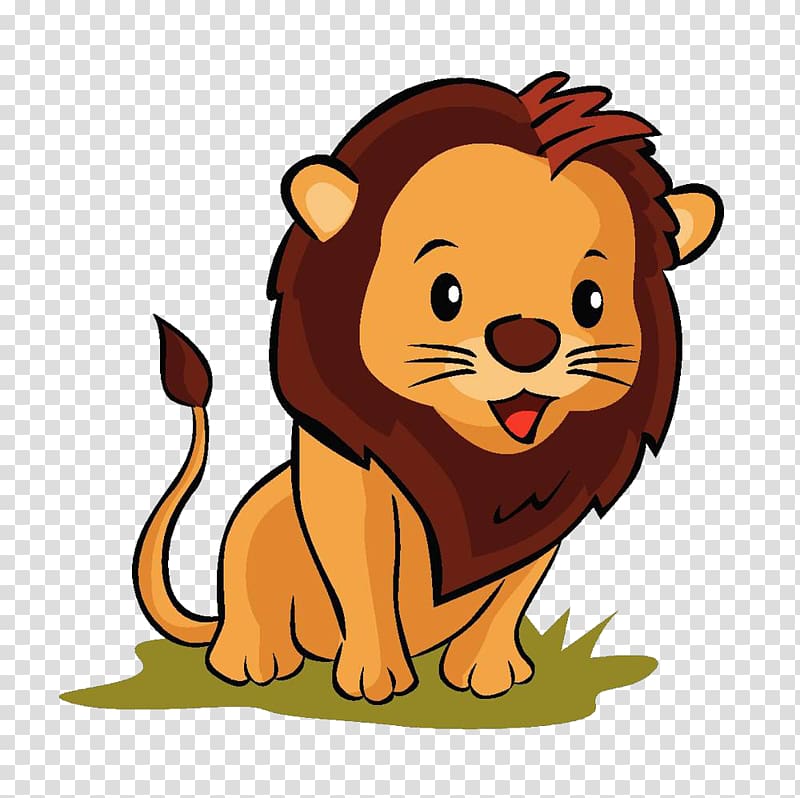 Drawing Illustration, A cute little lion sitting in the grass transparent background PNG clipart