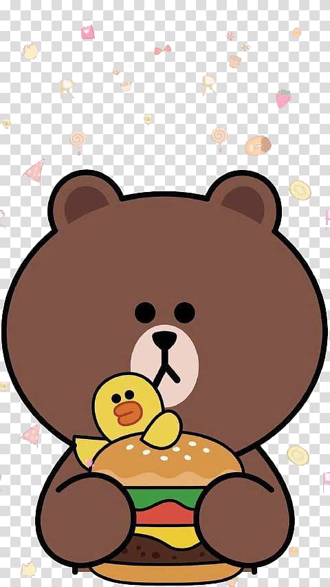 brown bear holding hamburger illustration, iPhone X Yongsan District LINE Plush , Brown bears,Can be a rabbit transparent background PNG clipart