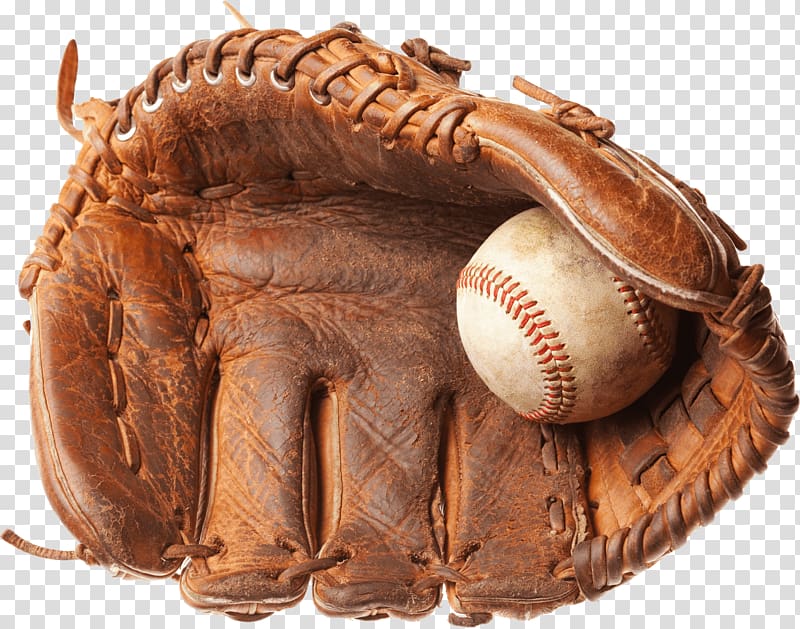 brown leather baseball catching mitt, Vintage Baseball Glove transparent background PNG clipart