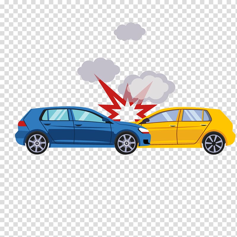 blue and yellow car illustration, Traffic collision Car Accident Illustration, Car crash accident transparent background PNG clipart