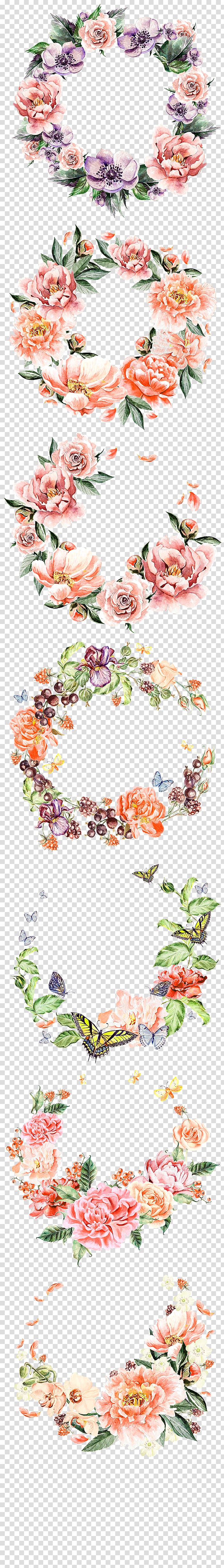 pink flowers, Wreath Flower bouquet, Purple Fresh Wreath Border Texture transparent background PNG clipart