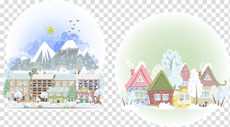 Cartoon Illustration, snow town transparent background PNG clipart
