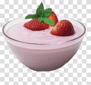 cream with strawberry on bowl, Strawberry Yoghurt transparent background PNG clipart