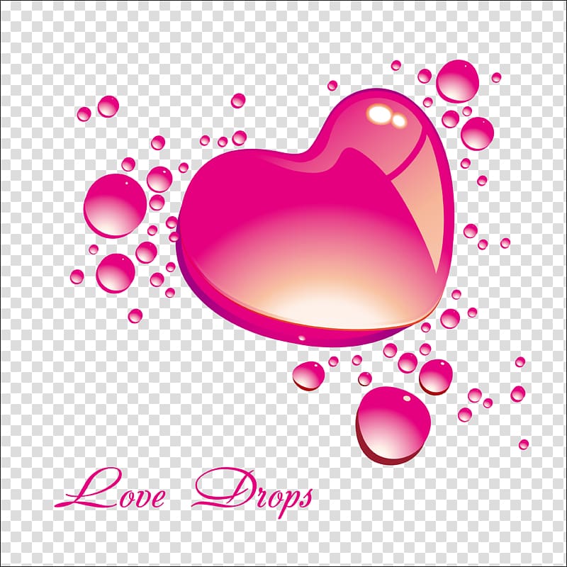pink heart with love drops text, love transparent background PNG clipart