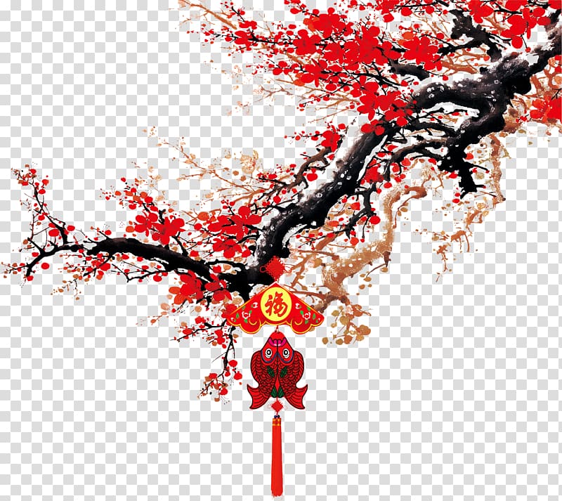 Chinese New Year Budaya Tionghoa Poster Festival New Years Day, Plum flower transparent background PNG clipart