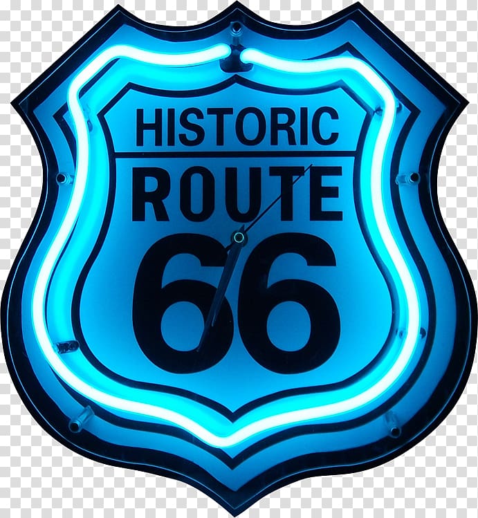 U.S. Route 66 Neon sign Clock Neon lighting, old school transparent background PNG clipart