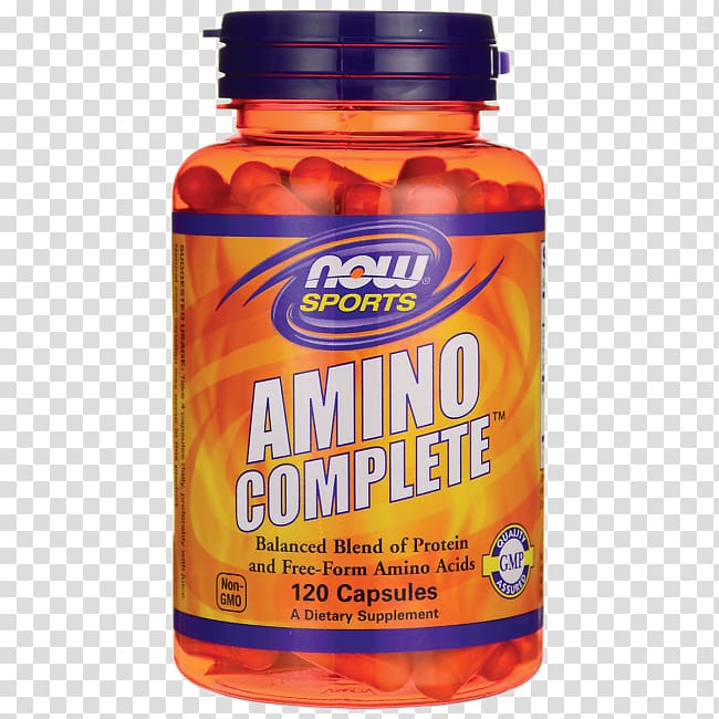 Dietary supplement Amino acid Capsule NOW Sports Amino Complete, proteins gmo crops transparent background PNG clipart