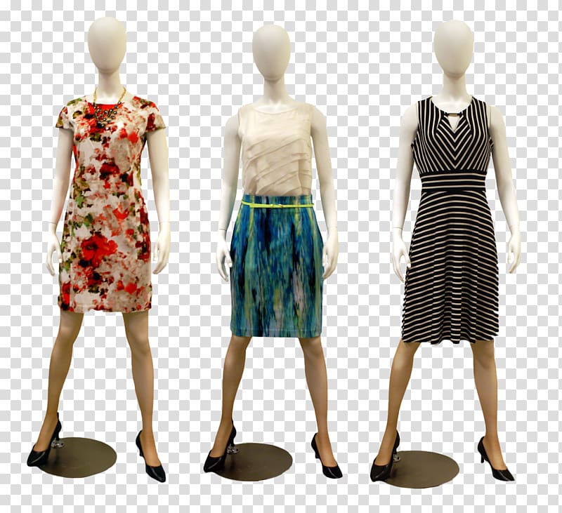 three women's assorted dresses, Mannequin Clothing Dress Fashion Casual, mannequin transparent background PNG clipart