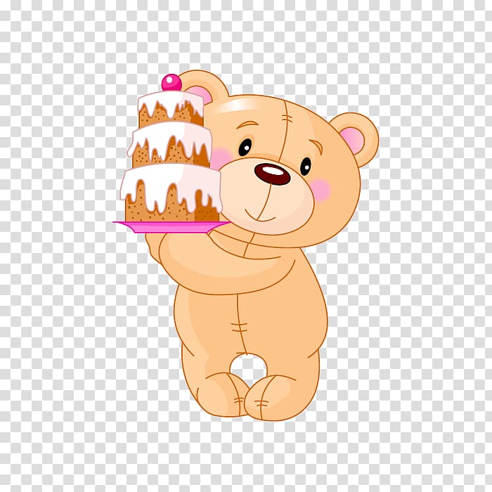 Teddy bear Cartoon , Bear holding a cake transparent background PNG clipart