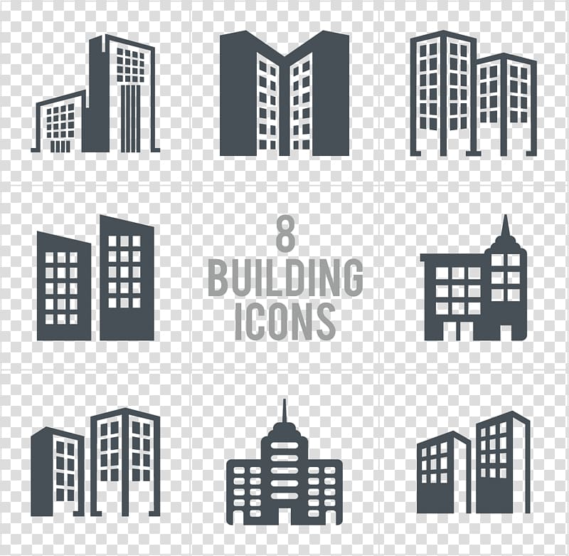 8 buildings icons illustratiob, Building Architecture Logo Icon, Building logo design transparent background PNG clipart