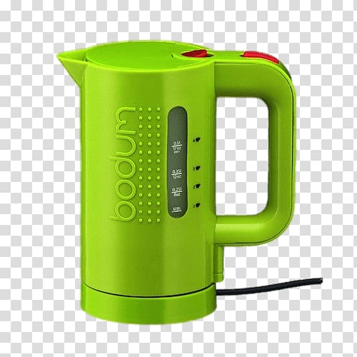 green electric kettle, Green Bodum Kettle transparent background PNG clipart