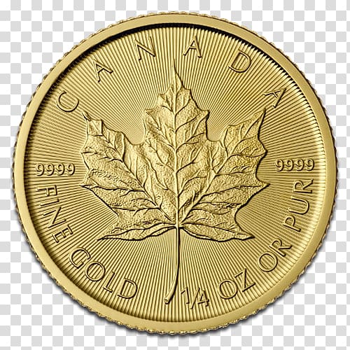 Canadian Gold Maple Leaf Ounce Bullion coin, gold leaf transparent background PNG clipart