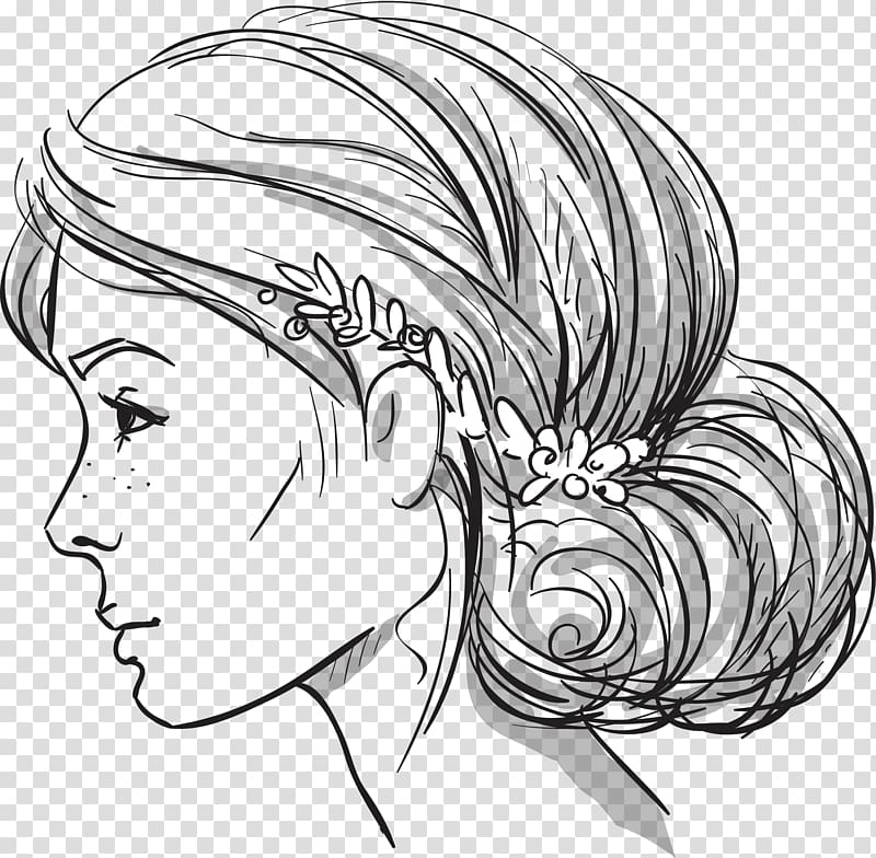 Woman's face facing side sketch, Hairstyle Bun Braid Drawing, Avatar sketch  transparent background PNG clipart | HiClipart