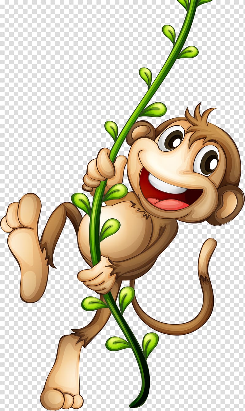 Cartoon Monkey , Cartoon monkey, monkey holding vine illustration transparent background PNG clipart