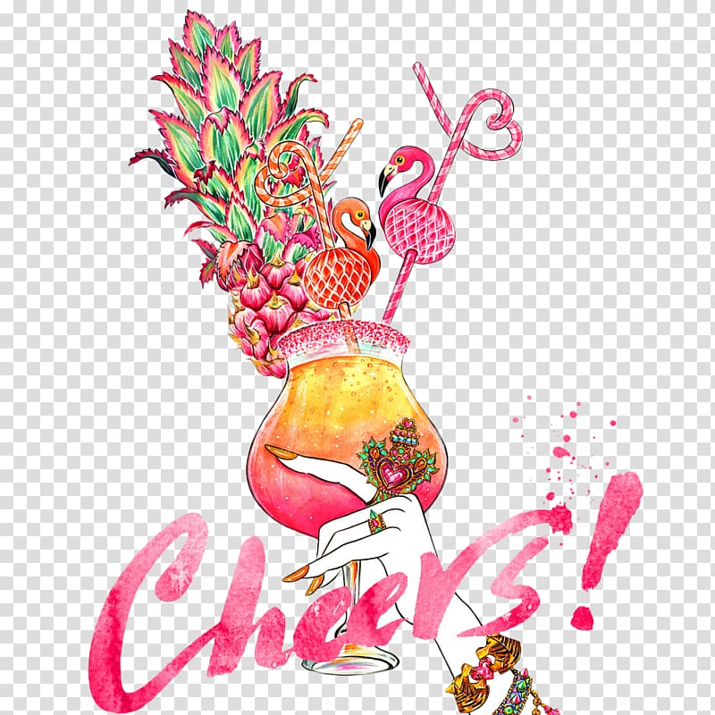 cocktail drink with straw illustration, Cocktail Flamingo Drink Fashion accessory Illustration, Beautiful hand painted cocktail transparent background PNG clipart