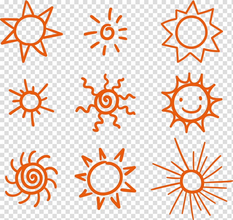 Cartoon, 9 hand-painted sun material transparent background PNG clipart